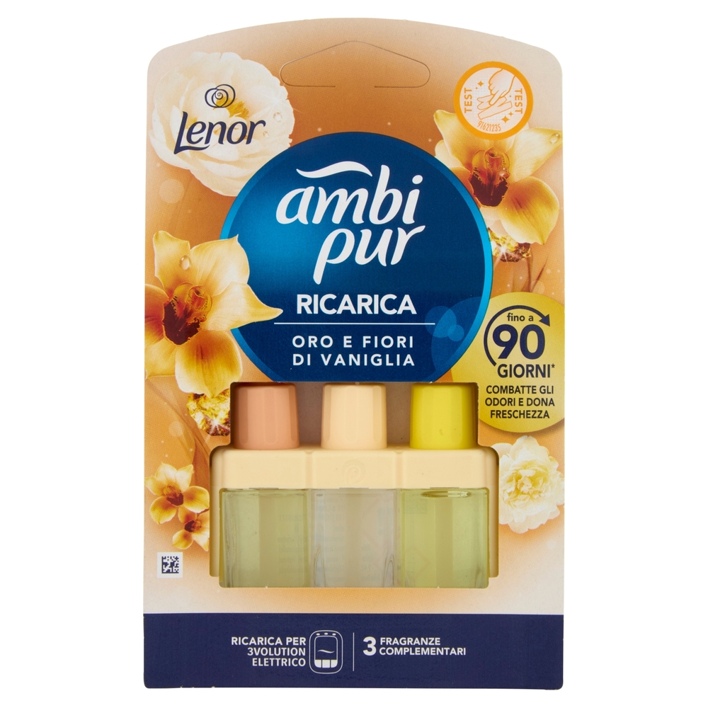 Ambi Pur Profumatore per Ambienti Elettrico Ricarica 3Volution, Lenor Oro e Fiori di Vaniglia 20ml